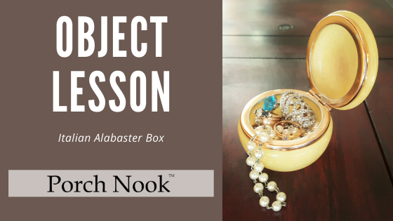 Porch Nook's Object Lesson | Vintage Alabaster Marble Hinged Round Box, Pink Rose Floral Inlay - Trinket Pill Jewelry Powder Box, Powder Jar