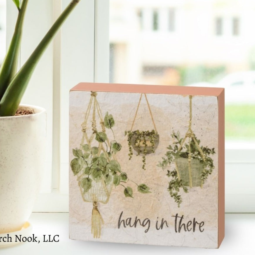 watercolor hanging plants Porch Nook |“Hang In There” Watercolor Design Inset Box Sign