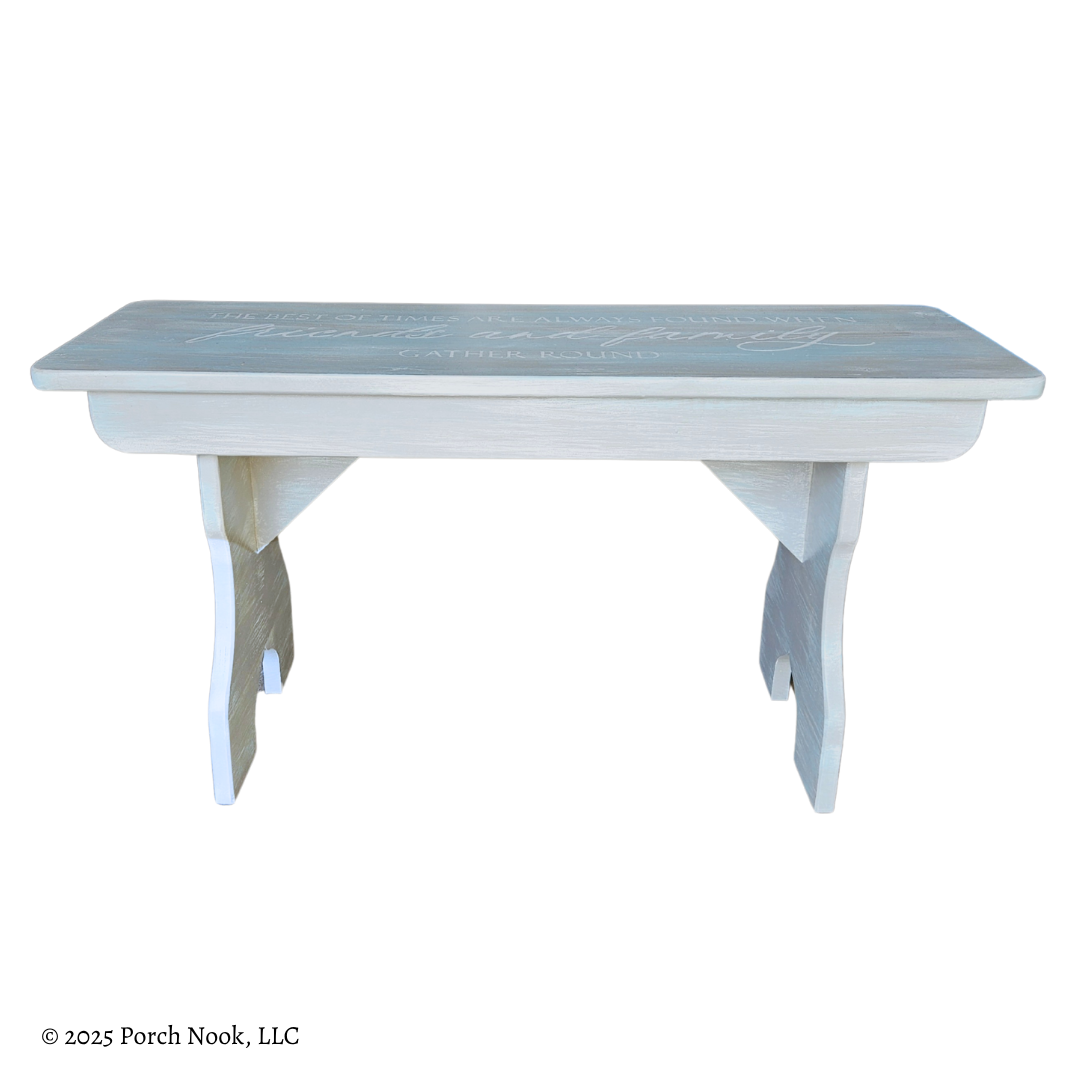 Vintage Solid Wood Bench, Hand-Painted Coastal Style with Quote