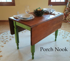 EXAMPLE: Leaf table w/ "Sugar Snap Pea", distressed, clear and dark wax