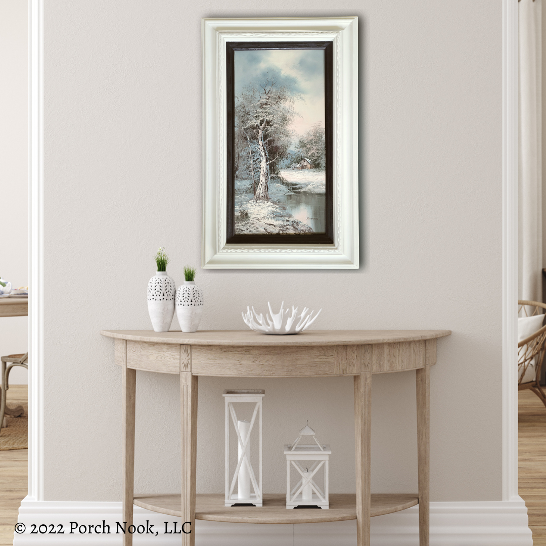 Porch Nook | Vintage Original Oil Painting on Canvas “Winter Farm”, by Bonnard