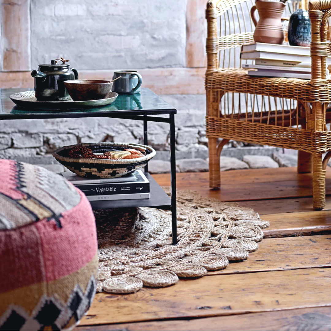 Porch Nook | Handwoven Jute Rug with Lace Pattern, 4’ Round