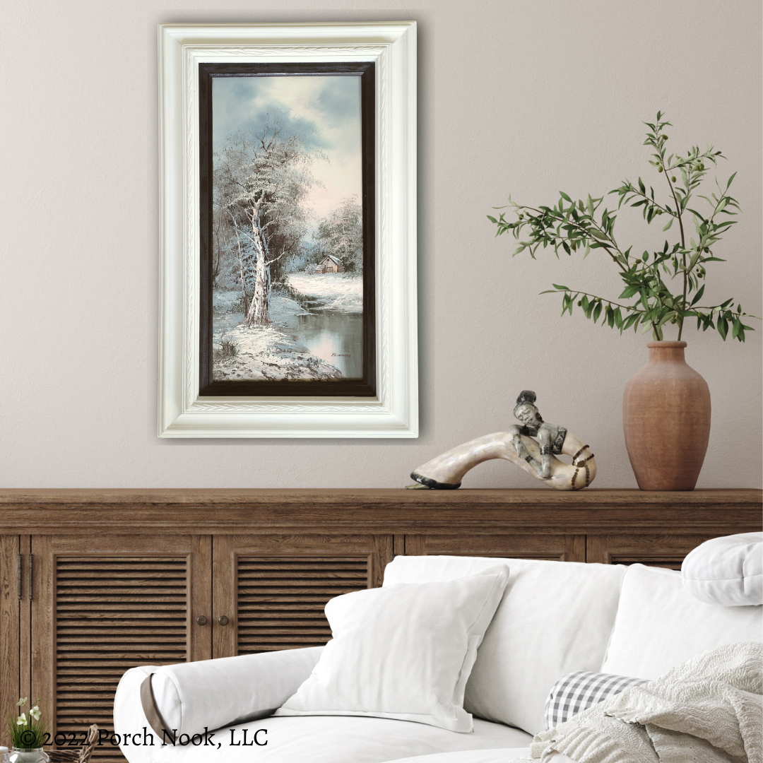 Porch Nook | Vintage Original Oil Painting on Canvas “Winter Farm”, by Bonnard