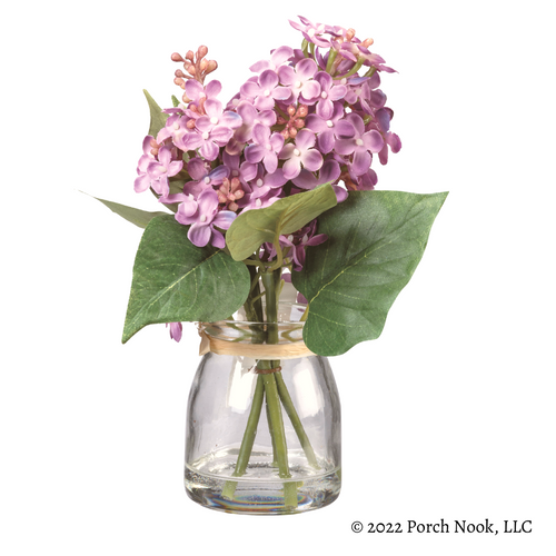 Porch Nook | Faux Purple Lilac Stems with Glass Jar