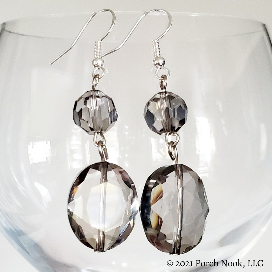 Vintage Chandelier Smoke Crystal Earrings, Handmade