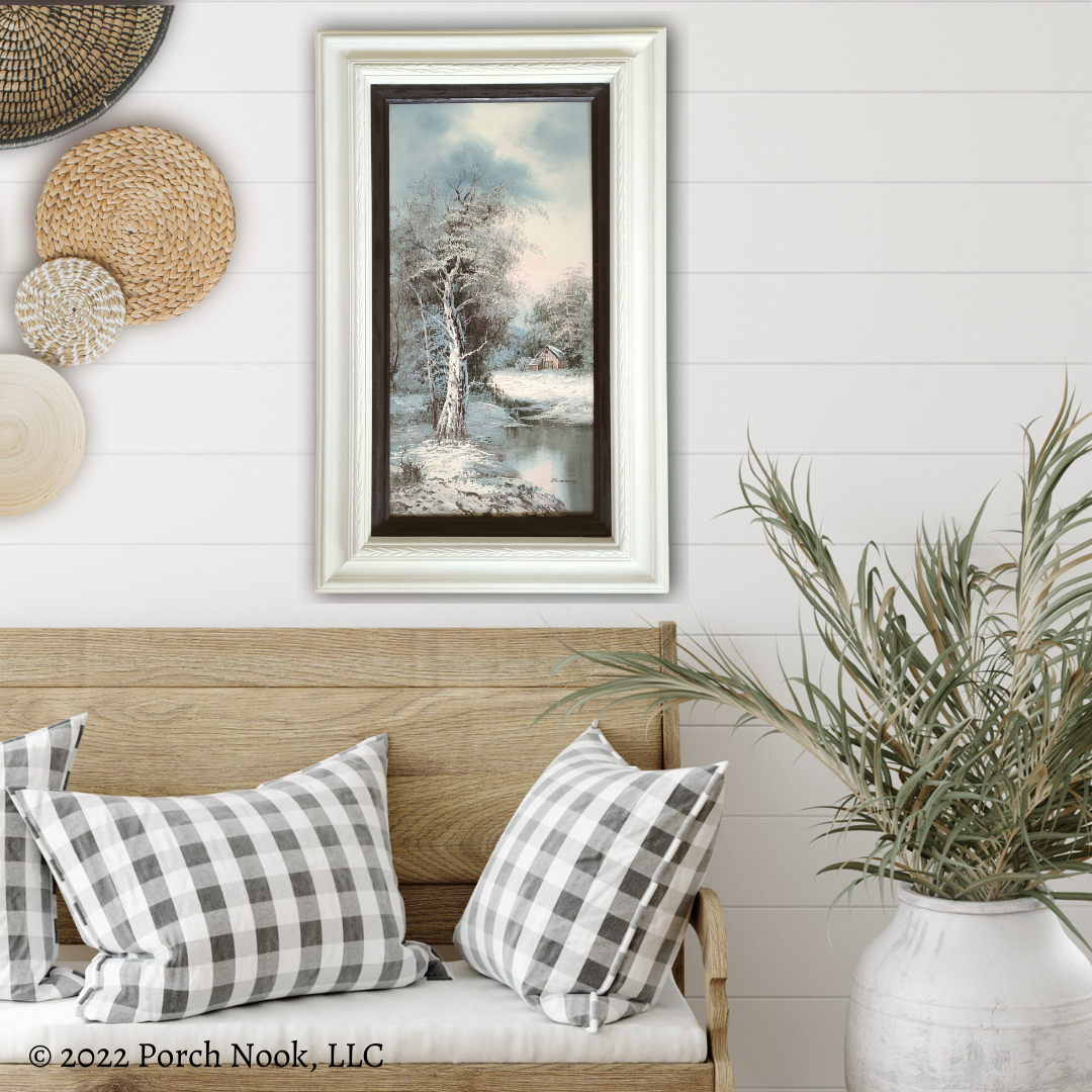 Porch Nook | Vintage Original Oil Painting on Canvas “Winter Farm”, by Bonnard