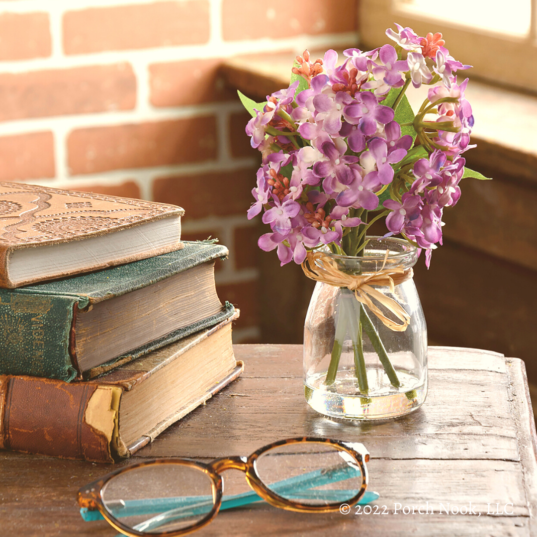 Porch Nook | Faux Purple Lilac Stems with Glass Jar