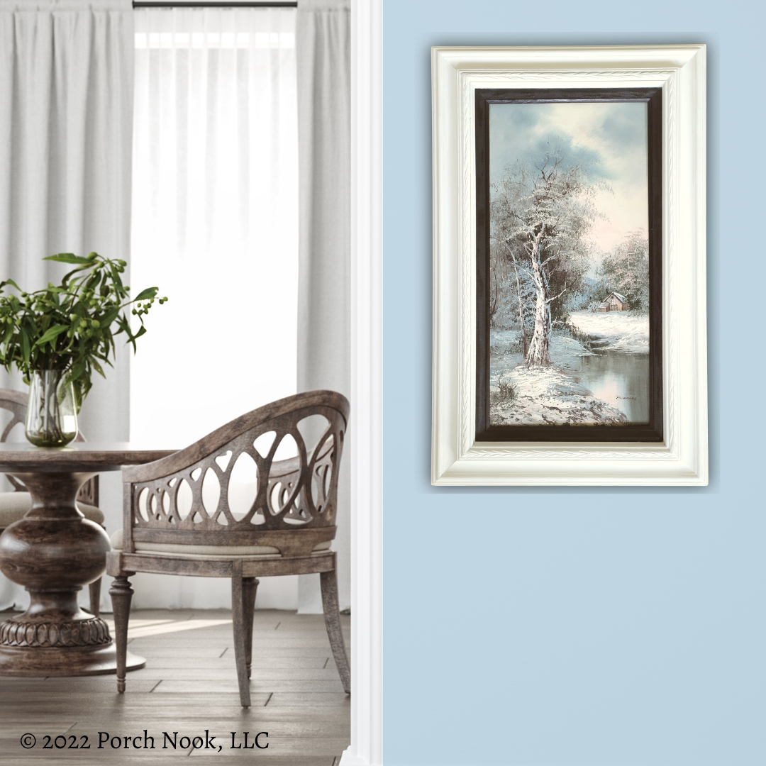 Porch Nook | Vintage Original Oil Painting on Canvas “Winter Farm”, by Bonnard