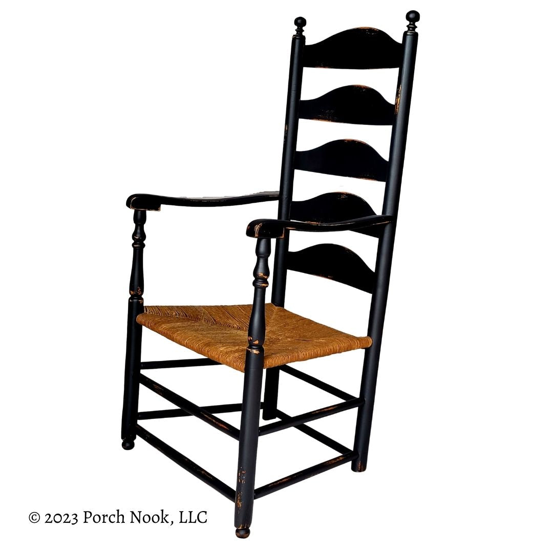 Porch Nook | Vintage Early American Style Ladderback Rush Seat Shaker Armchair