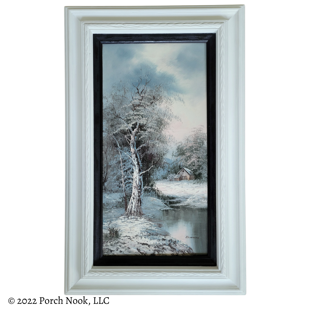 Porch Nook | Vintage Original Oil Painting on Canvas “Winter Farm”, by Bonnard