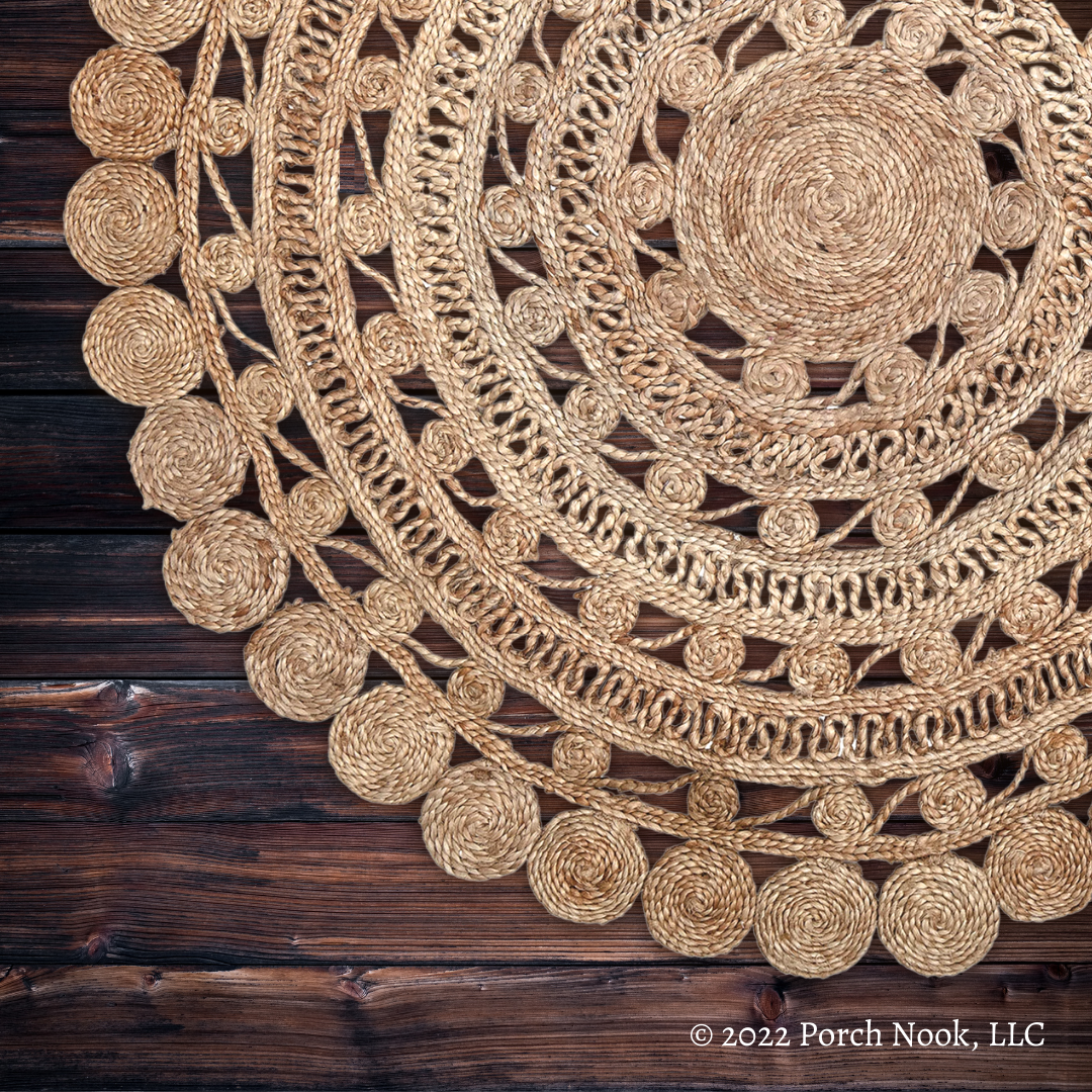 Porch Nook | Handwoven Jute Rug with Lace Pattern, 4’ Round