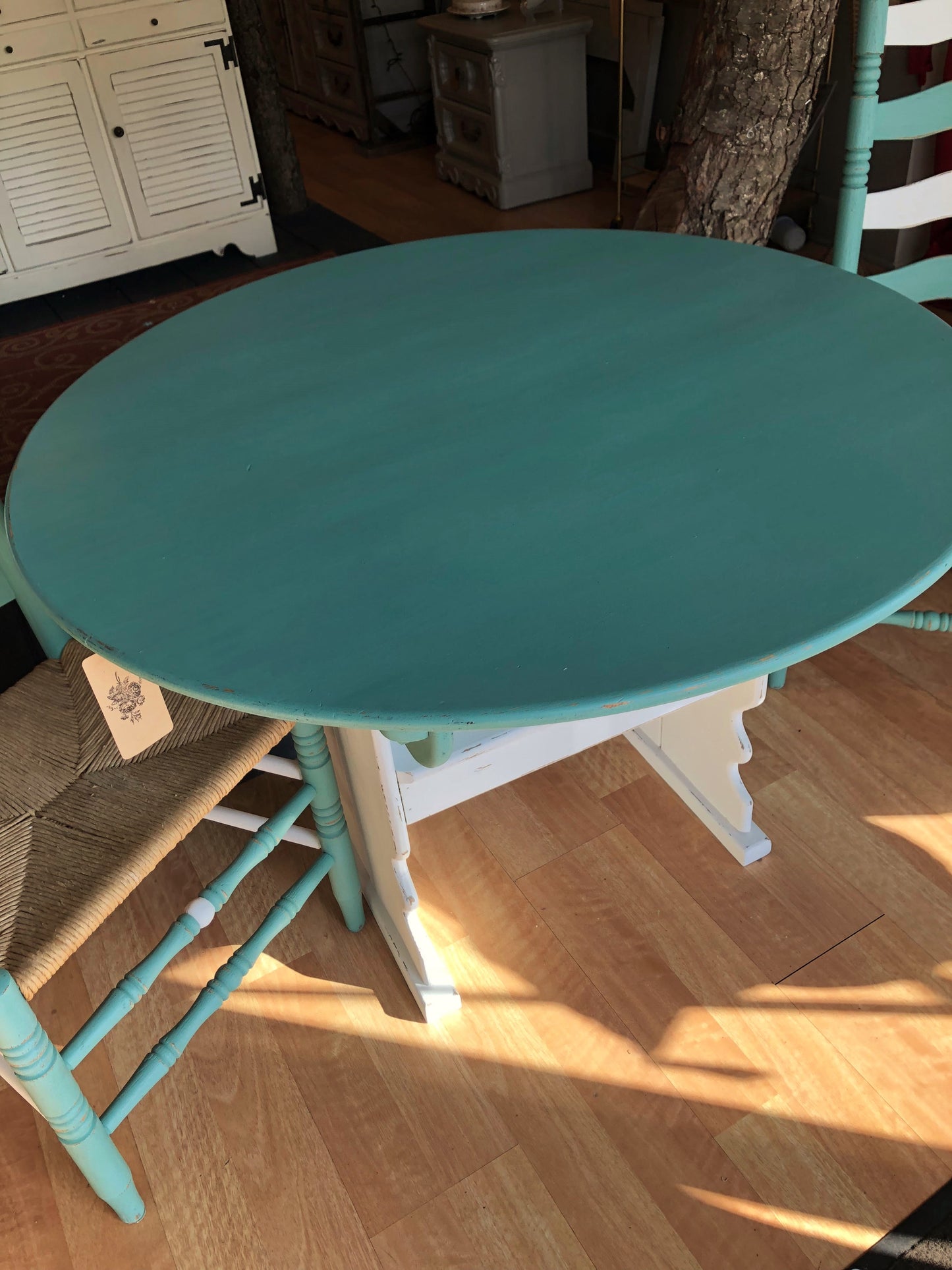 EXAMPLE: 3-piece dining set w/ "Sea Glass", designed by Faith Wooden of Southern Inspired