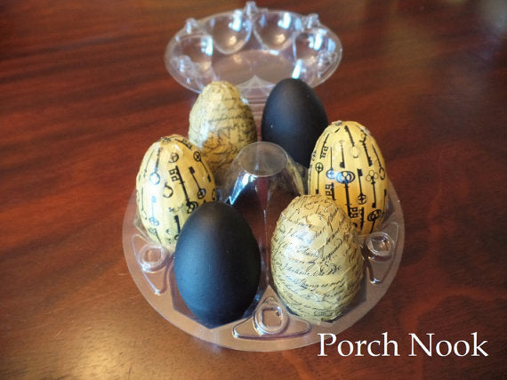 Reusable Chalkboard Painted & Decoupage Eggs, Set of 6