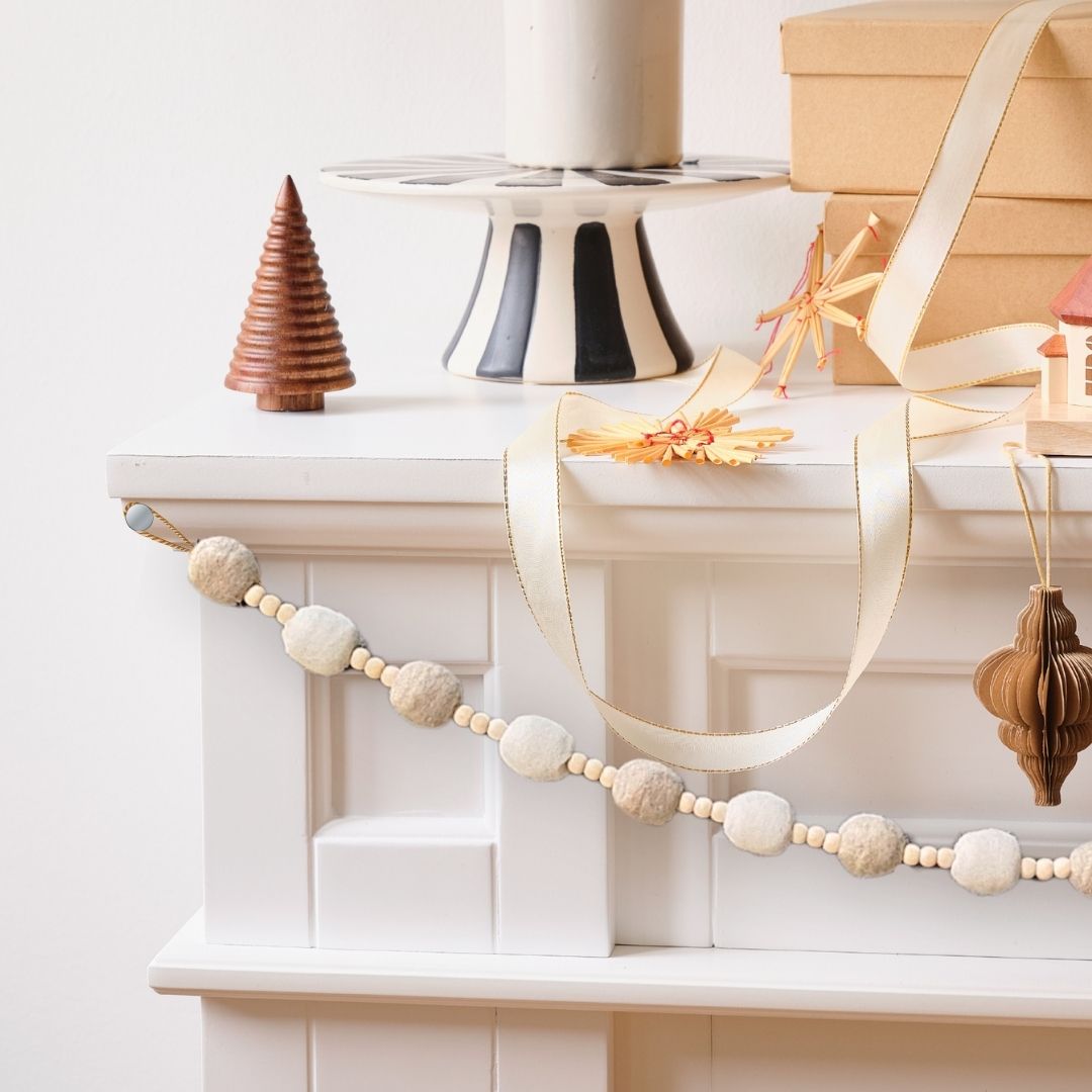 Wool Felt Ball & Wood Beaded Garland, Neutral