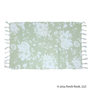 Porch Nook | Pastel Green Floral Tassel Area Rug, 34x20
