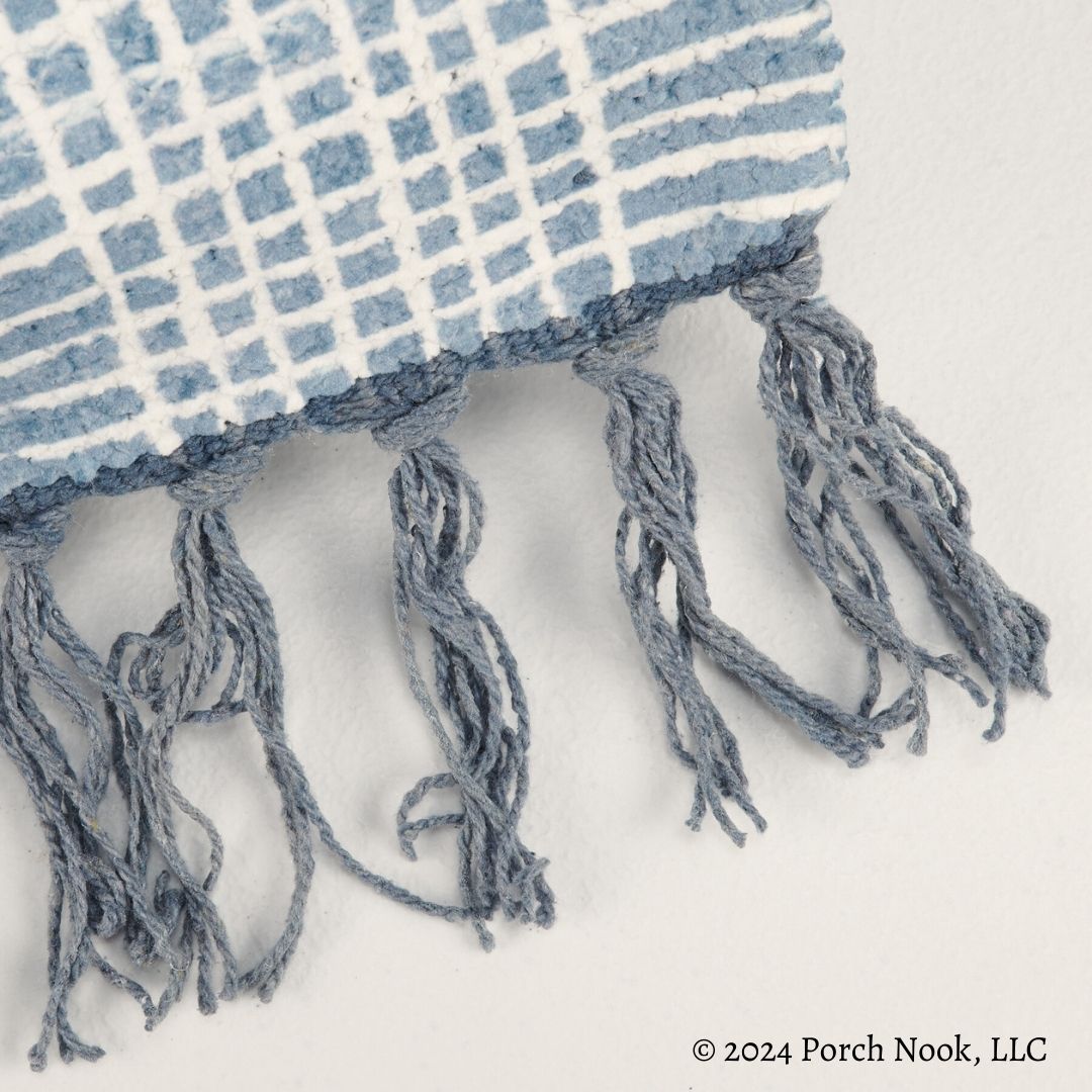 Porch Nook | Soft Blue Plaid Tassel Area Rug, 34x20