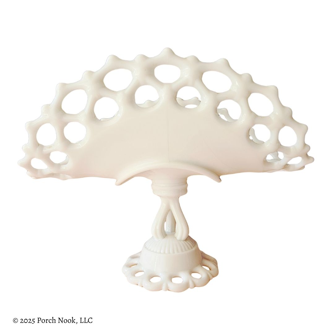 Westmoreland Doric Milk Glass Pedestal Bowl – Vintage Curved Fruit or Banana Stand