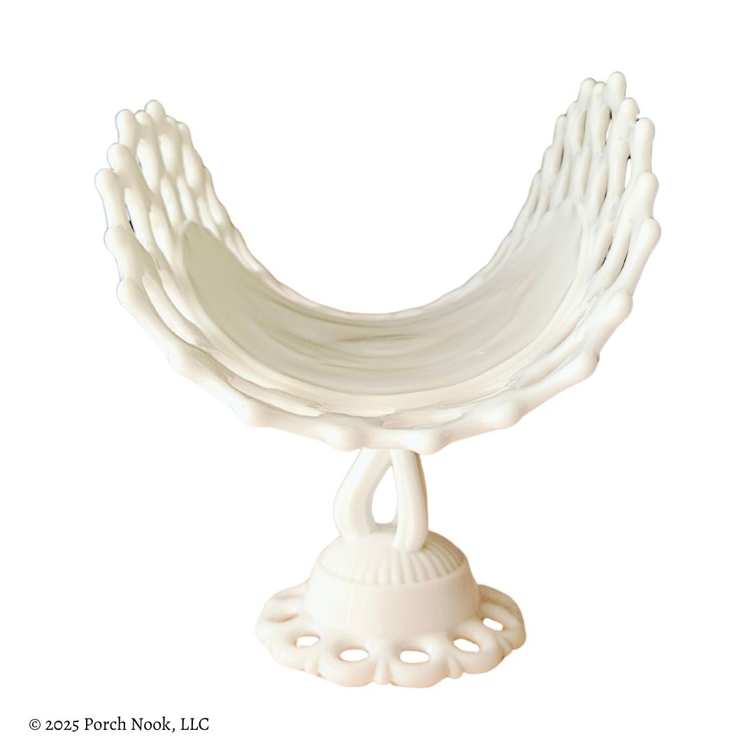 Westmoreland Doric Milk Glass Pedestal Bowl – Vintage Curved Fruit or Banana Stand