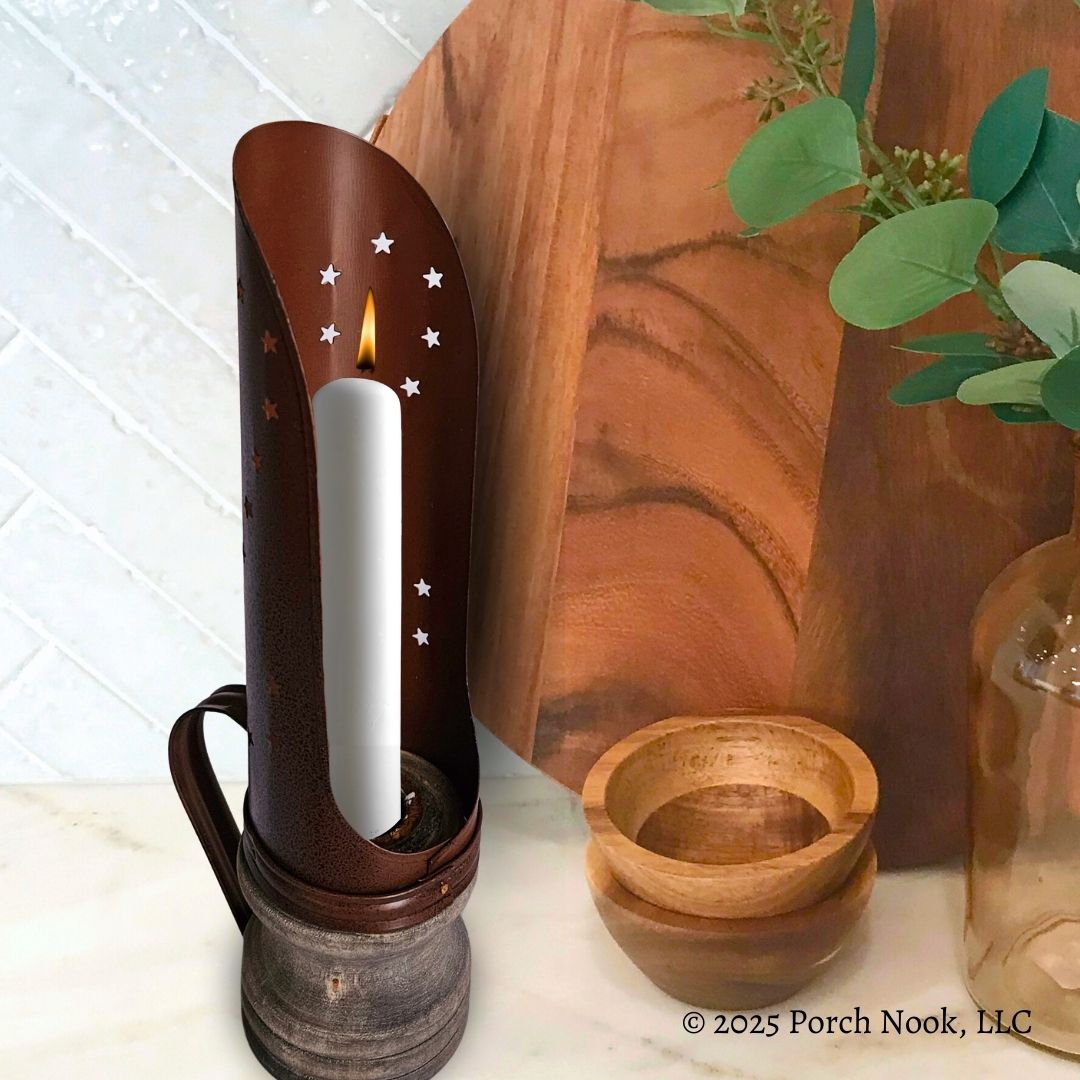 Porch Nook | Rustic Taper Candle Holders with Wind Screen and Handle