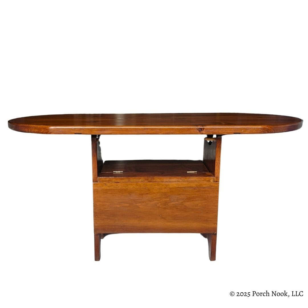 Vintage Pennsylvania Dutch Convertible Tilt-Top Table with Bench Seat and Storage