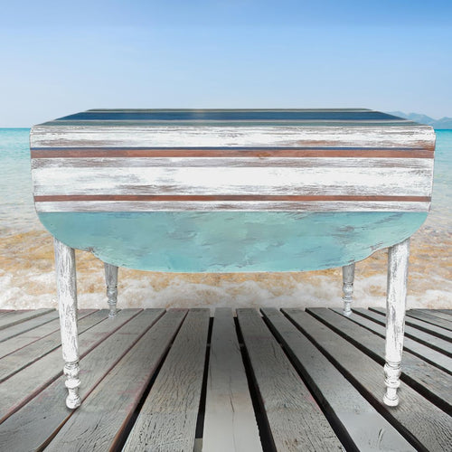 Porch Nook | Vintage Leaf Table with Rustic Coastal Charm, Hand Painted