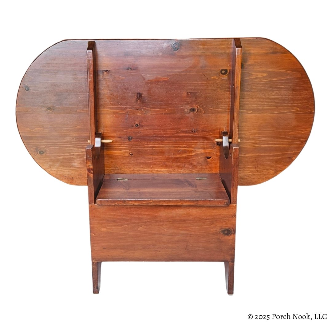 Vintage Pennsylvania Dutch Convertible Tilt-Top Table with Bench Seat and Storage