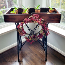Porch Nook | Upcycled Antique Cast Iron Sewing Table Base with Removable Vintage Drawer Top