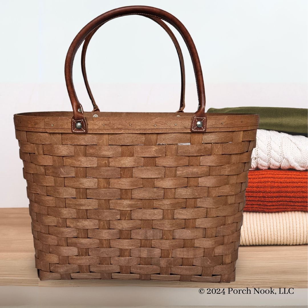 Porch Nook | Large Boardwalk Basket Tote, Woven Wood & Leather Handles, by Longaberger