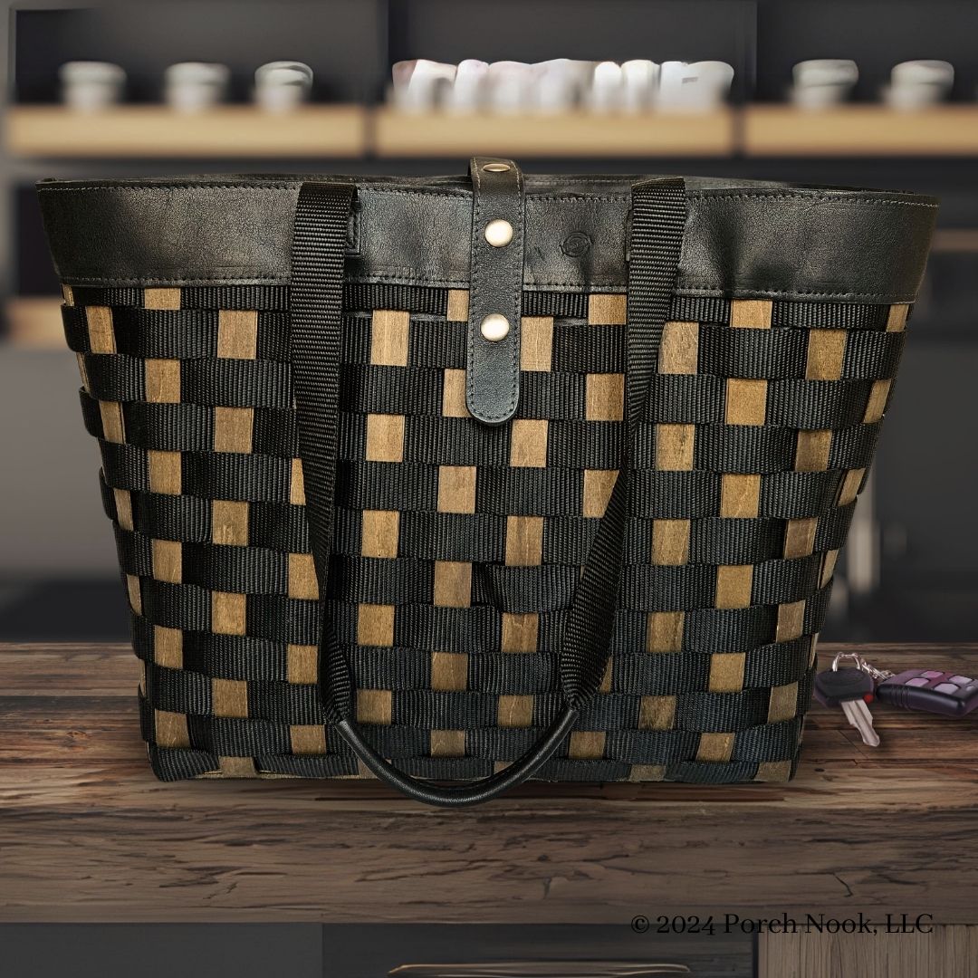 Porch Nook | Large To-Go Tote, Woven Wood & Nylon with Leather Handle & Liner, by Longaberger