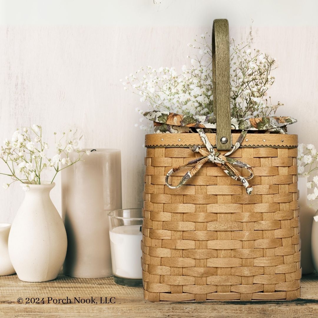 Porch Nook | Vintage Autumn Tote Basket with Handle & Pumpkin Printed Liner, by Longaberger