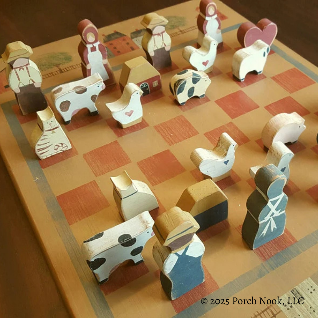 Porch Nook | Vintage Folk Art Wood Checkerboard and Chessboard with ...