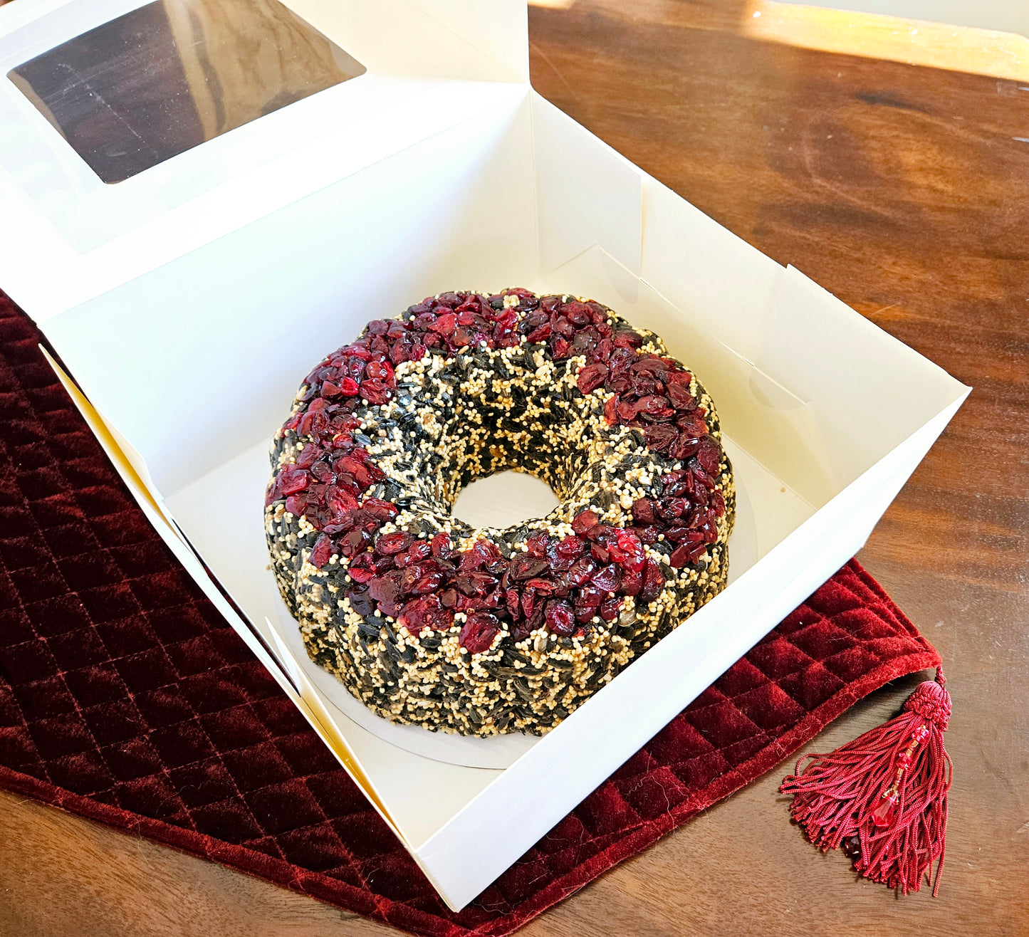 Porch Nook | Birdseed Bundt Cake Wreath with Dried Fruit