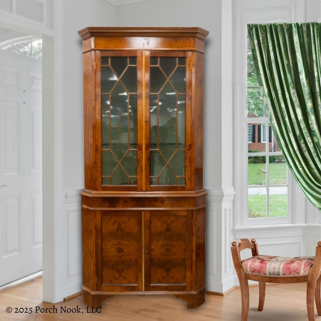 Porch Nook | Vintage Chippendale Style Mixed Fruitwood Corner Cabinet