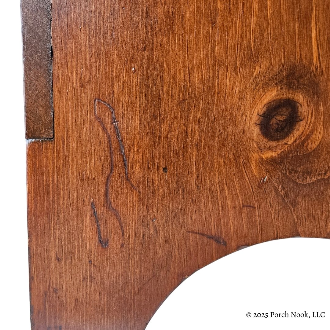 Close-up of a wooden surface with visible grain and texture - Vintage Pennsylvania Dutch Convertible Tilt-Top Table with Bench Seat and Storage