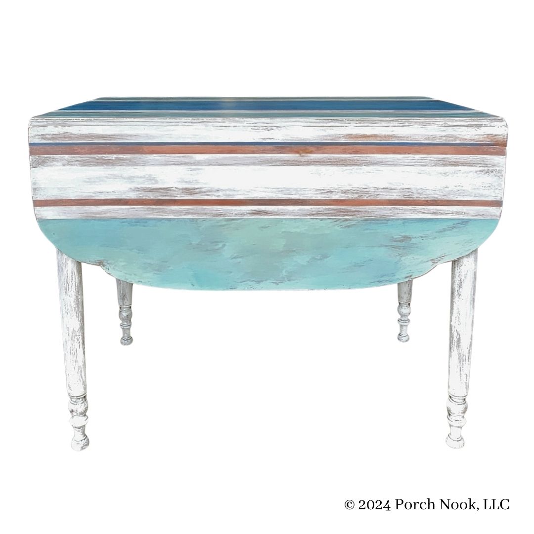 Porch Nook | Vintage Leaf Table with Rustic Coastal Charm, Hand Painted