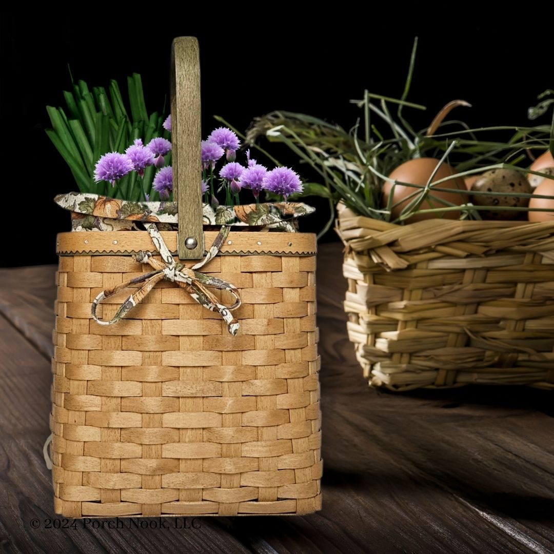 Porch Nook | Vintage Autumn Tote Basket with Handle & Pumpkin Printed Liner, by Longaberger