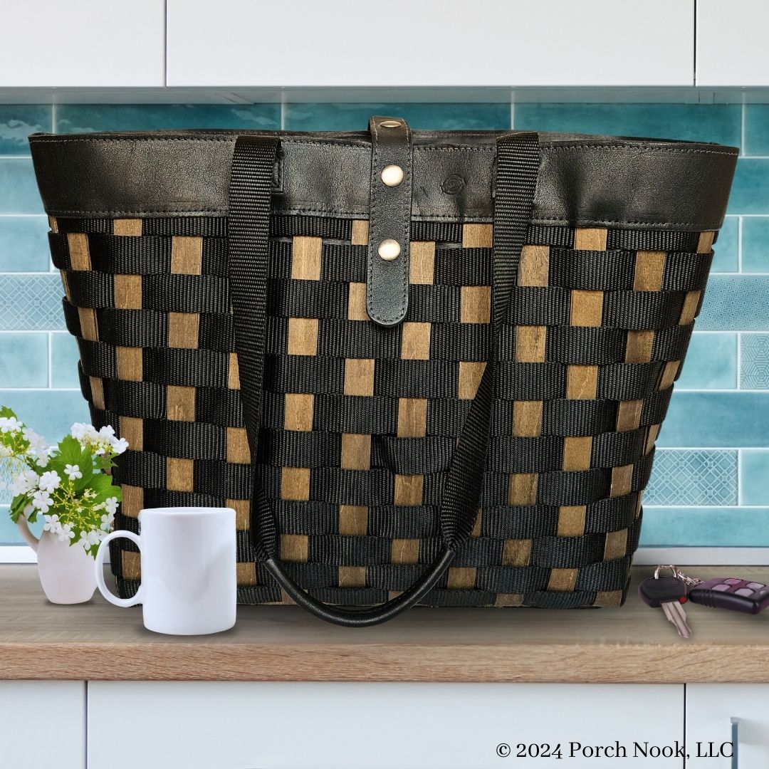 Porch Nook | Large To-Go Tote, Woven Wood & Nylon with Leather Handle & Liner, by Longaberger