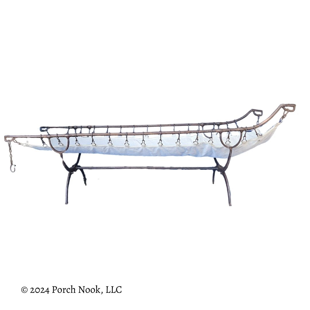 Porch Nook | Vintage Hand-Forged Rustic Iron and Burlap Log Rack, Large