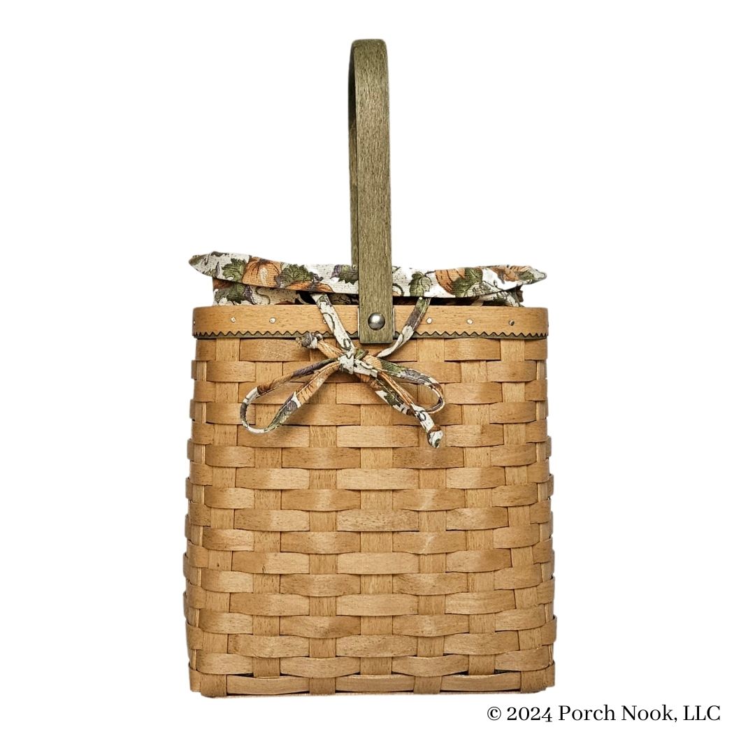 Porch Nook | Vintage Autumn Tote Basket with Handle & Pumpkin Printed Liner, by Longaberger