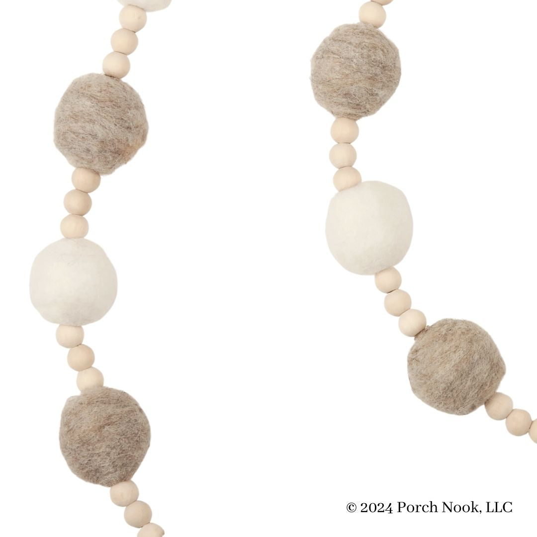 Porch Nook | Wool Felt Ball & Wood Beaded Garland, Neutral