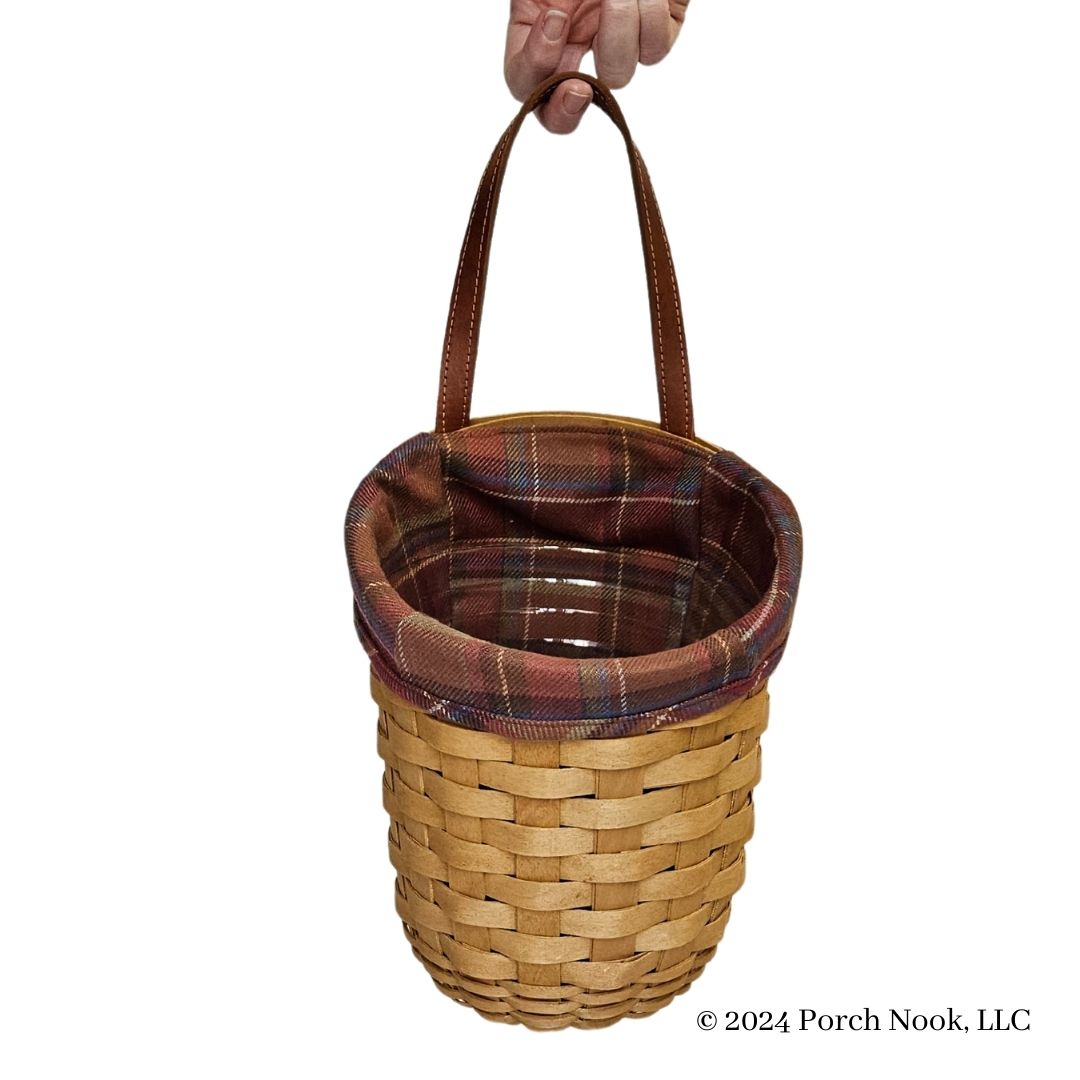 Porch Nook | Vintage Large Gatehouse Hanging Basket, Woven Wood with Leather Handle & Liner, by Longaberger