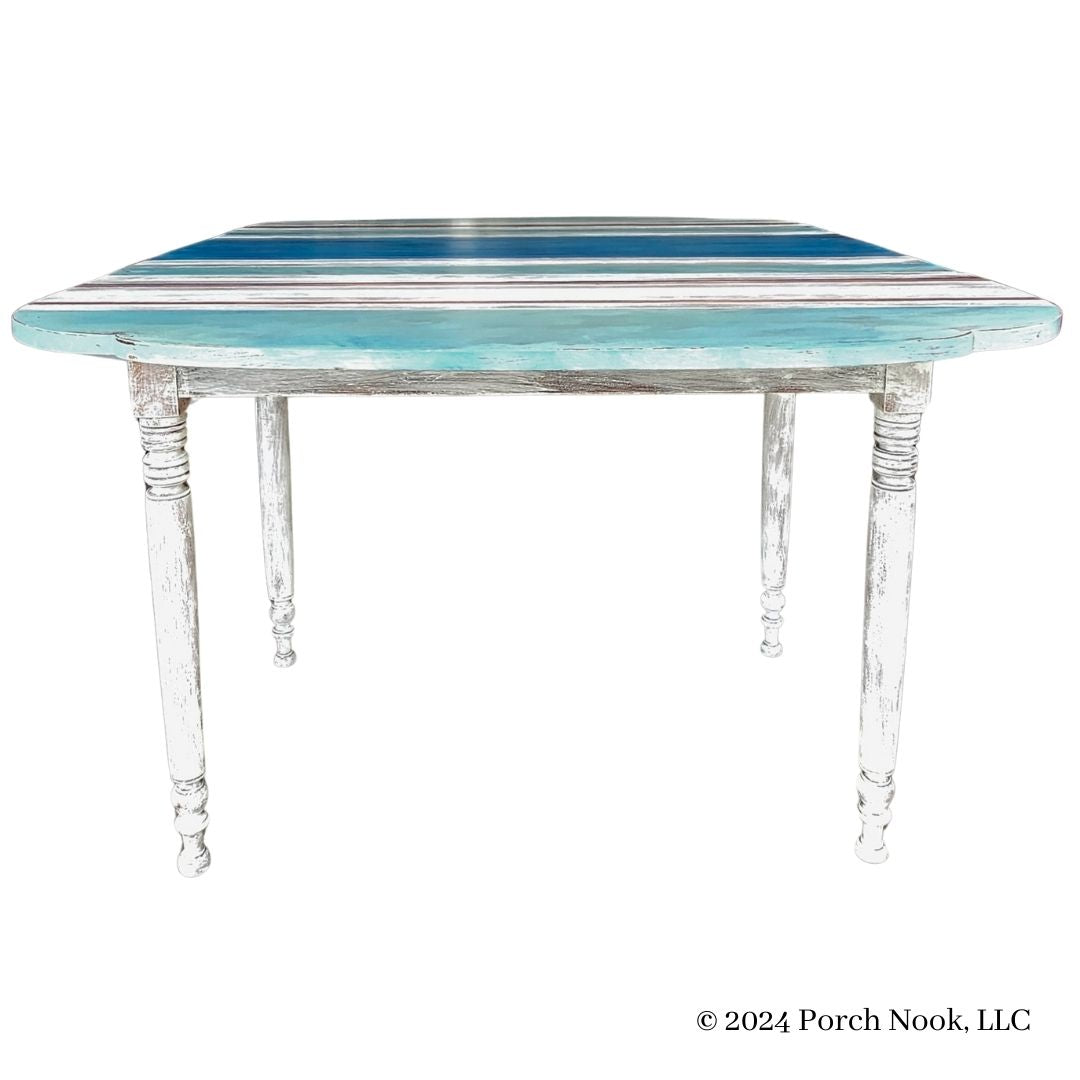 Porch Nook | Vintage Leaf Table with Rustic Coastal Charm, Hand Painted