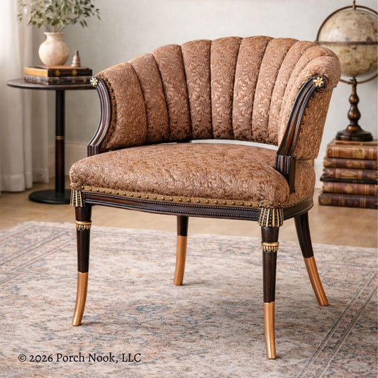 Decorative armchair with intricate design in a room setting