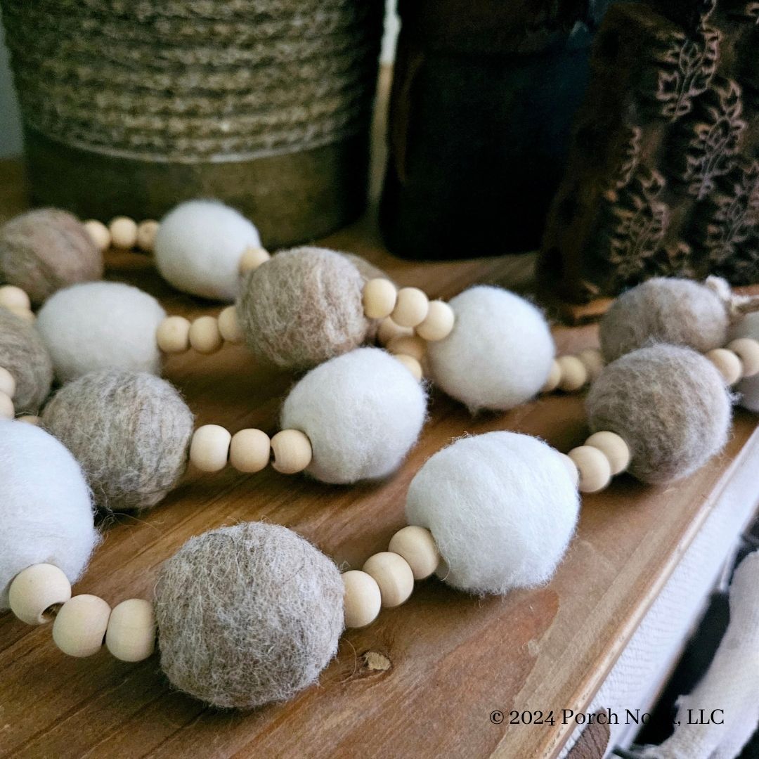 Porch Nook | Wool Felt Ball & Wood Beaded Garland, Neutral