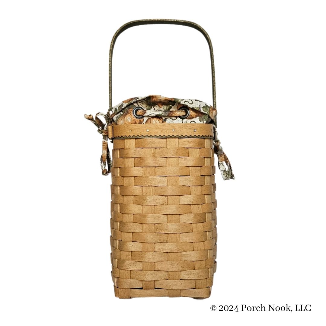 Porch Nook | Vintage Autumn Tote Basket with Handle & Pumpkin Printed Liner, by Longaberger