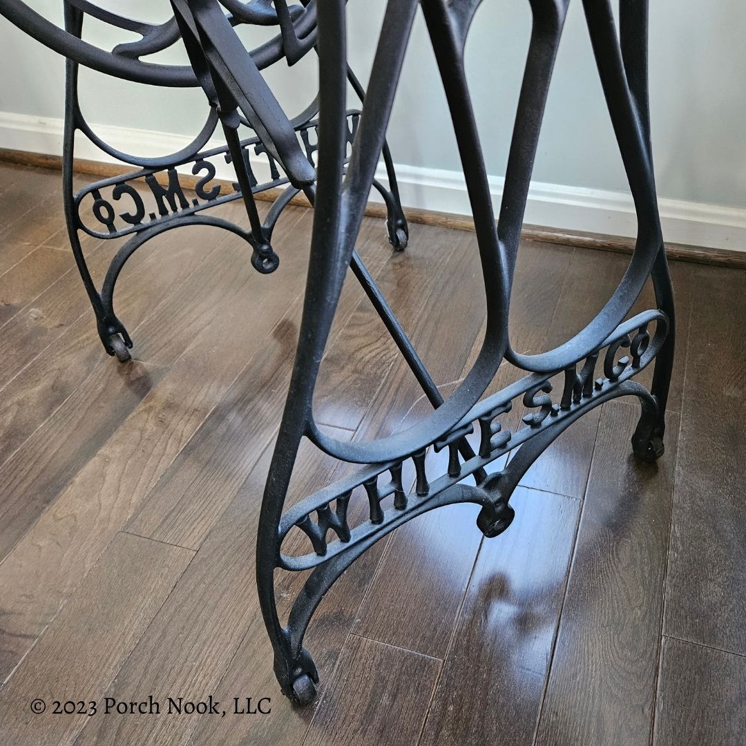 Porch Nook | Upcycled Antique Cast Iron Sewing Table Base with Removable Vintage Drawer Top