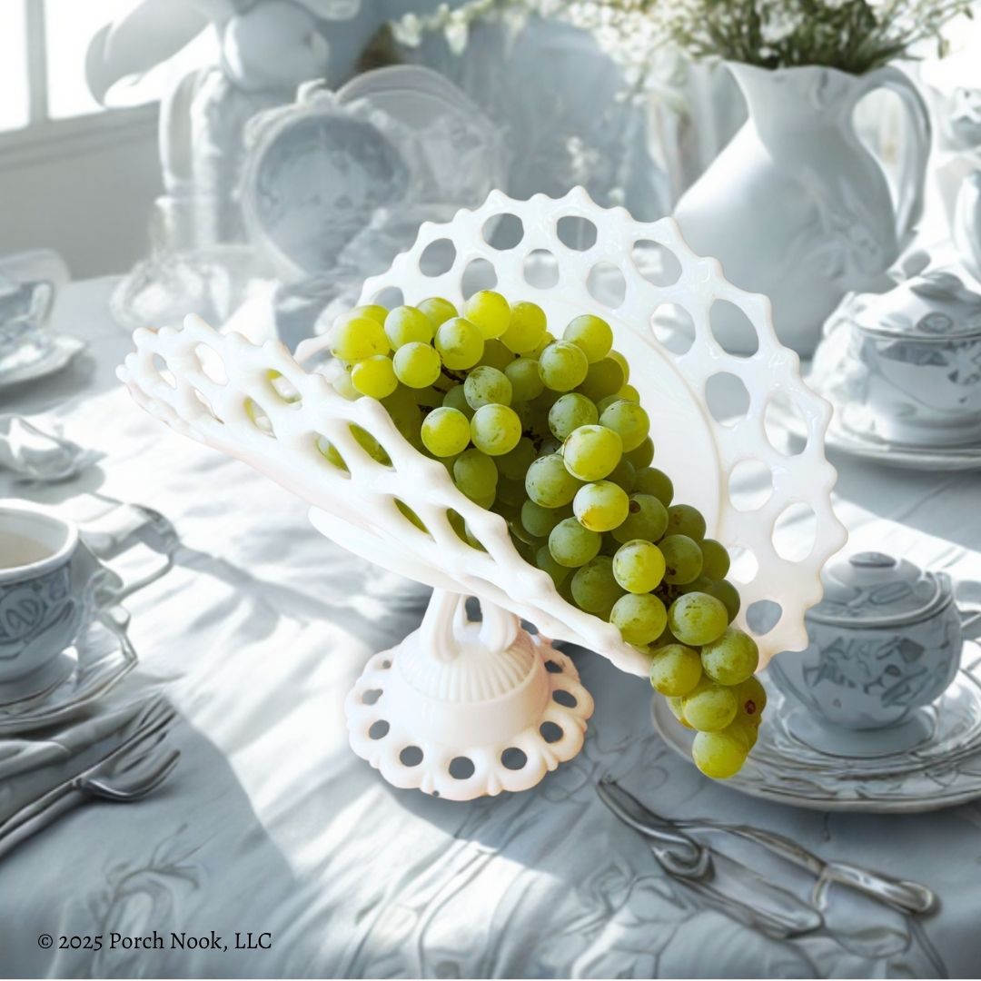 Westmoreland Doric Milk Glass Pedestal Bowl – Vintage Curved Fruit or Banana Stand