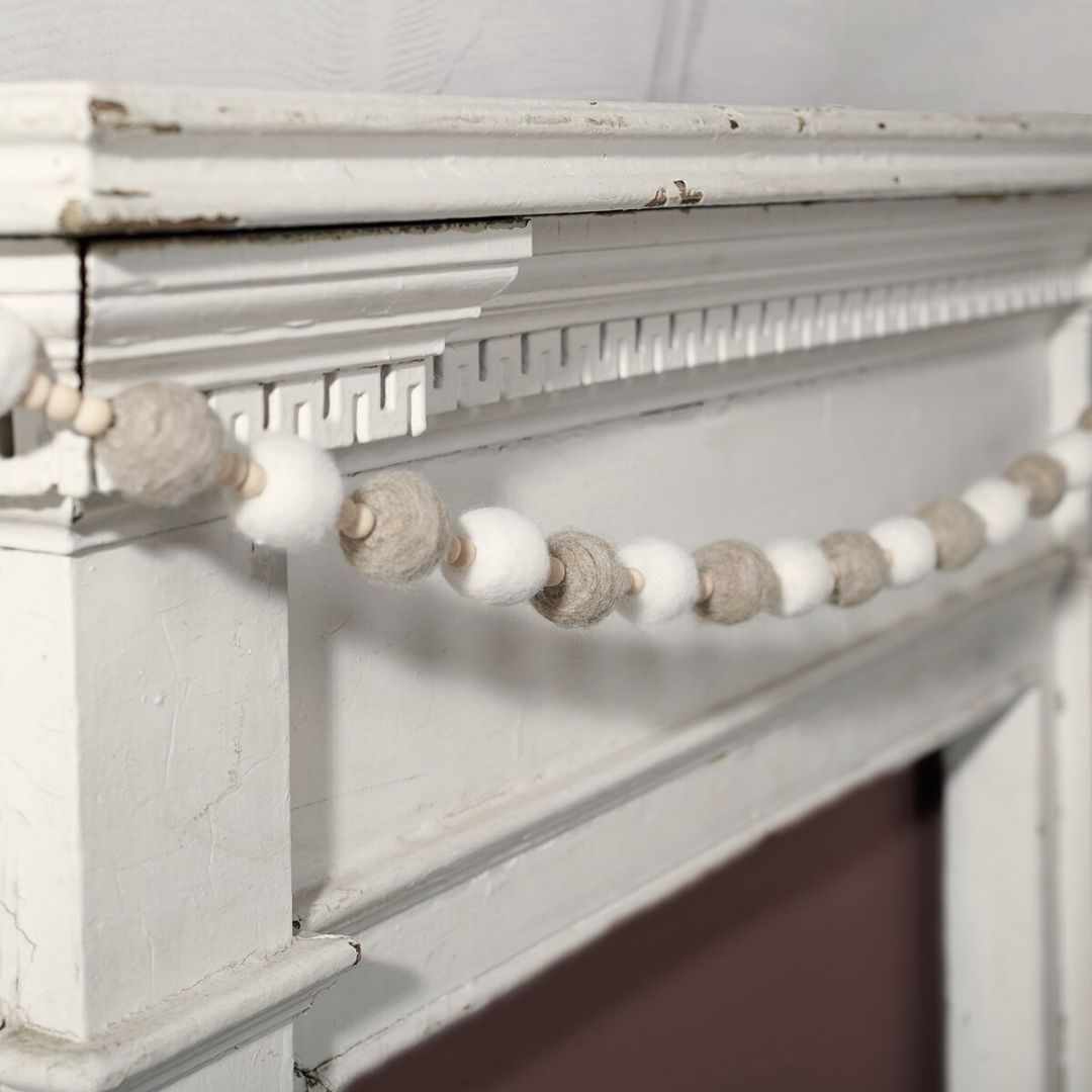 Porch Nook | Wool Felt Ball & Wood Beaded Garland, Neutral