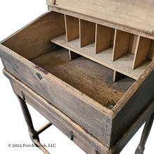 Porch Nook | Antique American Gray-Stained Pine School Master’s Slant Top Desk on Stained Maple Stand, Late 1700s-Early 1800s