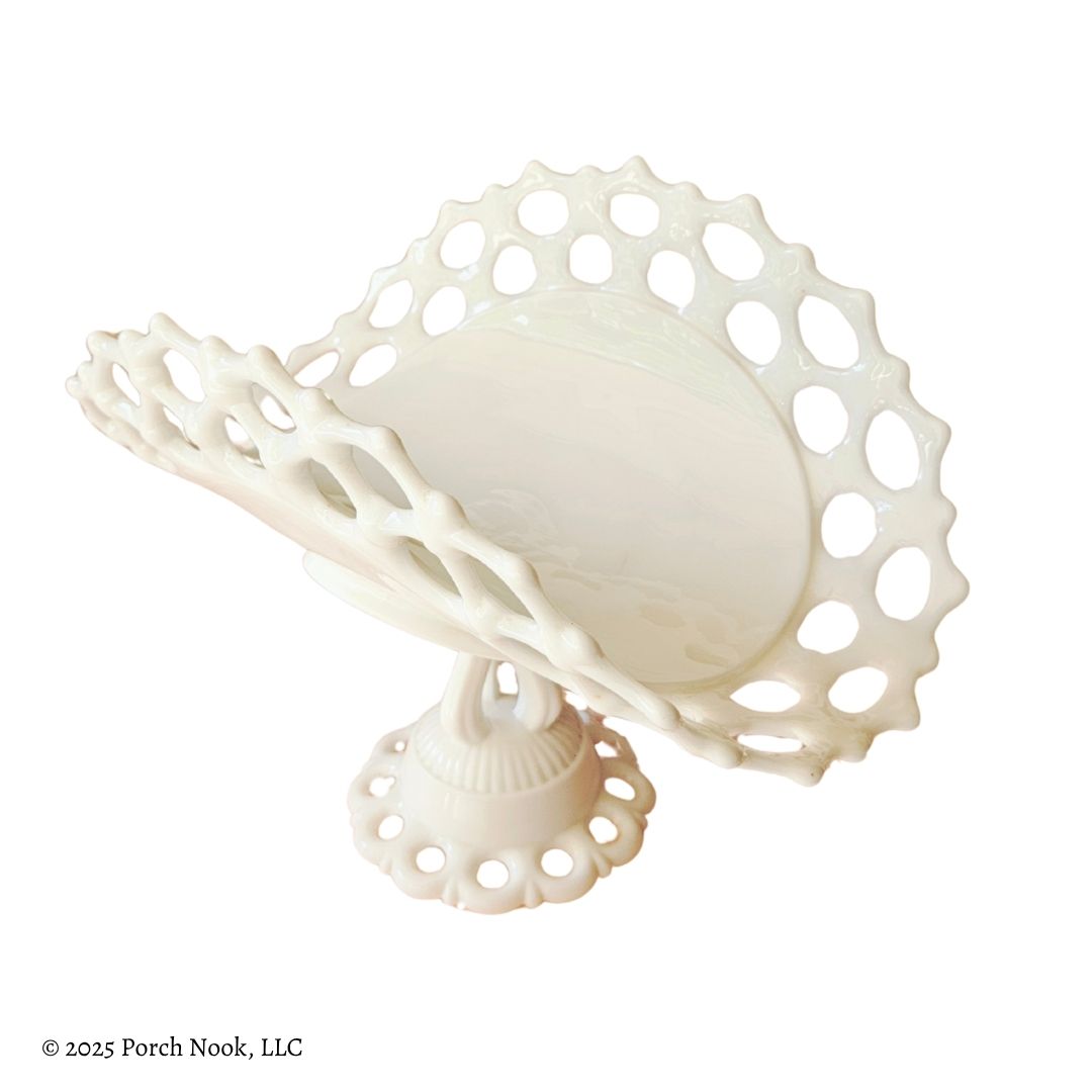 Westmoreland Doric Milk Glass Pedestal Bowl – Vintage Curved Fruit or Banana Stand